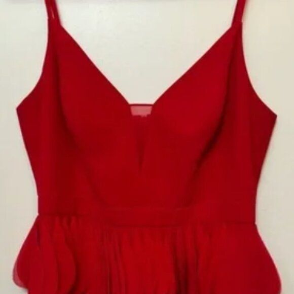 BCBG MAXAZRIA Rio Red Chiffon Ruffle Eve Short Dress - Picture 2 of 11